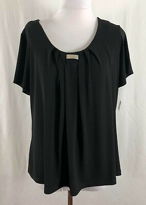 #ad New Studio Works Women Top Solid Black Short Sleeves Polyester Spandex 1X $15.99