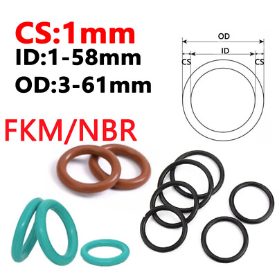 #ad O Ring FKM NBR O ring Sealing Metric 1mm Cross Section 1mm 58mm ID 3mm 61mm OD $1.94