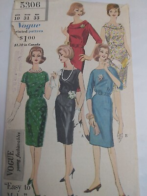 #ad Dress Straight pencil Skirt 10 Vogue 5306 Sewing Pattern VTG 50#x27;s CUT Fit Cowl $22.49