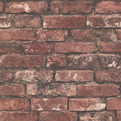 #ad Textured 3D Brickwork Dark Red Rust Exposed Wallpaper rolls $82.00