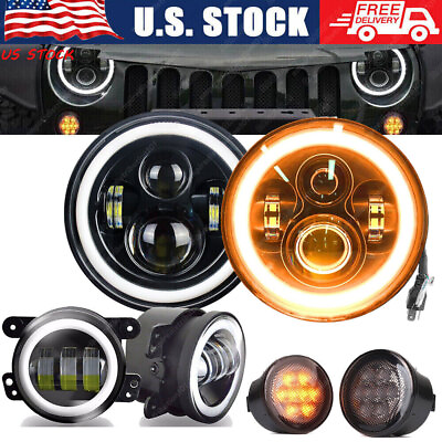 #ad For Jeep Wrangler JK 2007 2018 Combo DOT 7#x27;#x27; LED Headlights Turn Fog Lights Kits $69.98