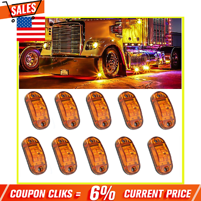 #ad 10PC Marker Lights 2.5quot; LED Truck Trailer Oval Clearance Side Lamp Amber Yellow $10.29