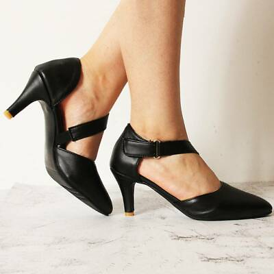 #ad Womens Kitten Heels Pointed Toe Sandal Ankle Strap Buckle Pumps Mary Janes Shoes $33.29