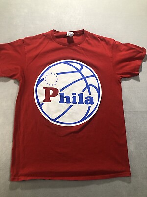 #ad Philadelphia 76ers “Phila” Logo Shirt Adult Size M Short Sleeve Crew Neck Red $6.95