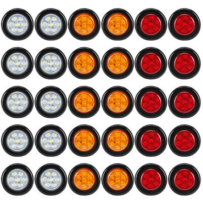 Amber Red 2quot; Inch Round 7 LED Side Marker Clearance Lights Truck Trailer RV Lamp $10.98