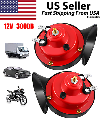 #ad 2PC 12V 300DB Super Loud Train Air Horn Waterproof Motorcycle Car Truck SUV Boat $9.95