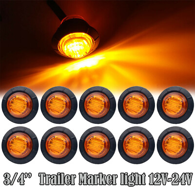 #ad 10X 3 4quot; 12V Marker Lights LED Bullet Amber Truck Trailer Round Side Light PSEQT $11.96