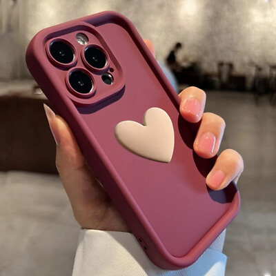 #ad 3D Love Heart Silicone Phone Case For iPhone 15 14 13 Pro Max X Shockproof Cover $6.99
