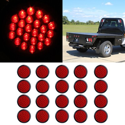 #ad 20x 4quot; Red 24LED Stop Turn Tail Brake Round Lights For Kenworth Peterbilt Rubber $64.59