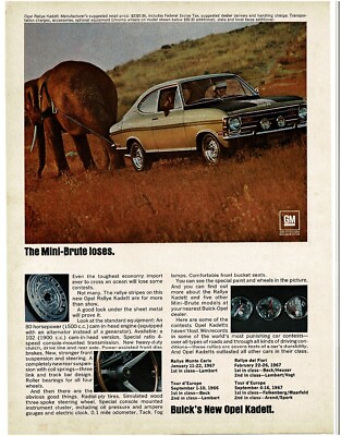 #ad 1968 BUICK Opel Ralleye Kadett 2 door Elephant Chimpanzee Vintage Print Ad $8.95