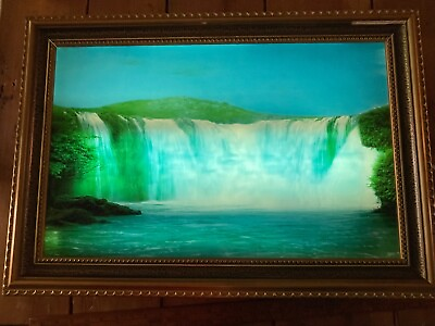 #ad Vintage Framed Light Up Motion Waterfall Picture Frame Shadow Box $125.00