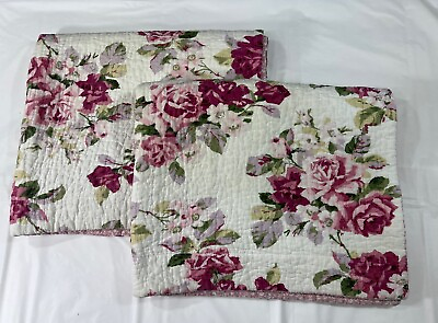 #ad Vintage 90s Laura Ashley Pillow Shams Standard Cottage Chic Shabby Rose Quilted $27.68