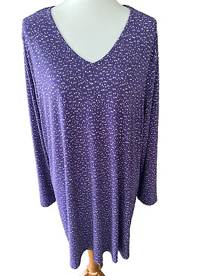 #ad Ulla Popken Purple Gray White V Neck Long Sleeve Tunic Top 2X $12.56