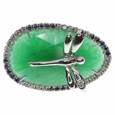#ad Deep Dark Jade With Blue amp; White Round Sapphire Dragonfly Fashion Unique Ring $325.00