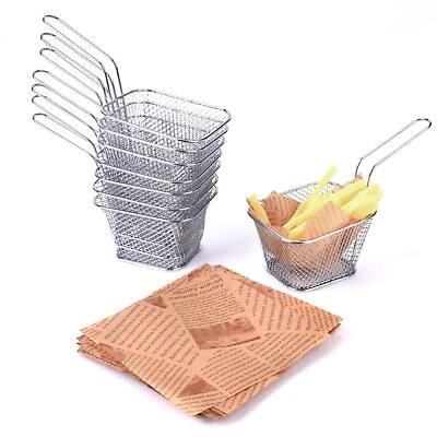 #ad Stainless Steel Fry Basket French Fry Serving Basket Chicken Wing Holder 8pcs $19.99
