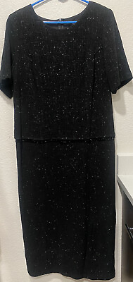 #ad Teddi Evening Long Black Sparkly Cocktail Dress Short Sleeve 18w gown bridel $19.95