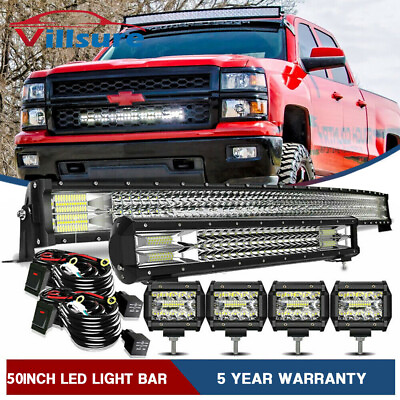 50quot; LED Light Bar Curved 20#x27;#x27; Lamp 4x Pod COMBO For Chevy Silverado GMC Sierra $136.99