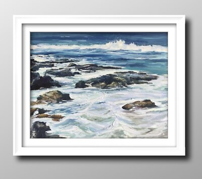 #ad Original Oil Painting Hawaii Art Lanai Hulopoe Beach 11x14” New Framed $360.00