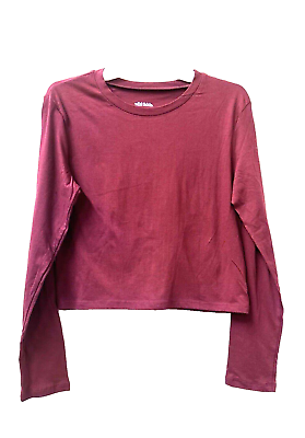 #ad Wild Fable Women Crop Top Size Small Long Sleeve Cotton Shirt Maroon Red Cotton $3.50