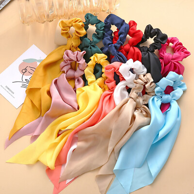 #ad Women Elastic Ponytail Scarf Bow Hair Rope Ties Scrunchies Ribbon Hair Bands HOT $5.03