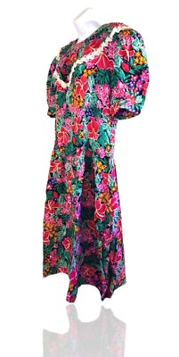 #ad Vintage 90s 80s Natalie 16P Multicolor Floral Rayon A Line. F 2 $30.00