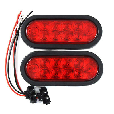 2 Red 6quot; Oval Trailer Lights 10 LED Stop Turn Tail Truck Sealed Grommet Plug DOT $17.99