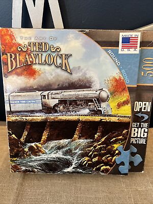 #ad Train Full Steam Ahead Train 500 Pc Round Puzzle Art of Ted Blaylock all pieces $14.75