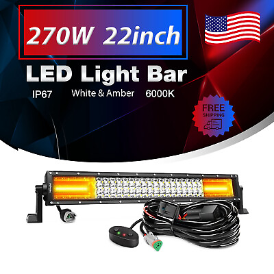 #ad White Amber LED Work Light Bar 22Inch 270W Tri Row Combo Off Road Driving Wiring $94.99