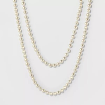 #ad Long Faux Pearl Necklace A New Day Silver White 60quot; $11.96