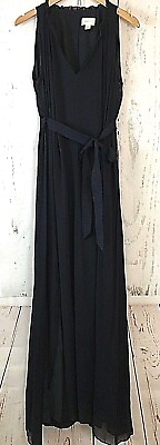 #ad J. CREW Size 10 Long Maxi 100% Silk Gossamer Chiffon Blue Dress Gown PROM Belt $50.00