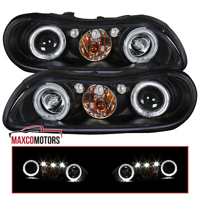#ad Black Projector Headlights Fits 1997 2003 Chevy Malibu LED Halo Lamps LeftRight $148.49