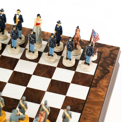 #ad CIVIL WAR: Hand Painted Chess Set with Beautiful Wooden Chessboard Box $610.29