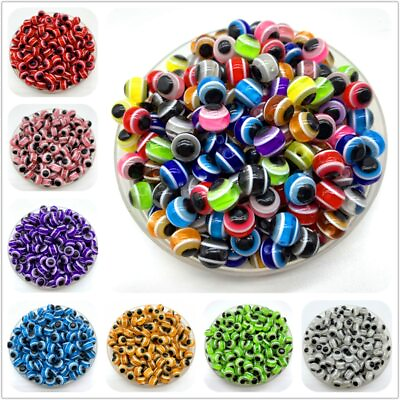 50pcs Evil Eye Beads Round Stripe Spacer Beads For Jewelry Making DIY Charms 💫 $1.48