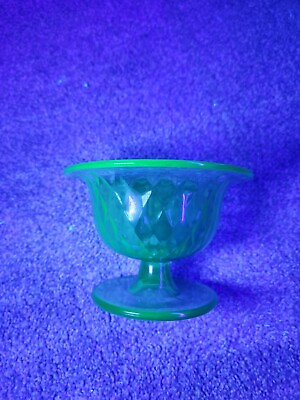 #ad Large Green Depression Glass Sherbert Cup Glows Under UV Light $23.00
