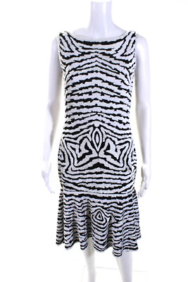 #ad Naeem Khan Womens Silk Embroidered Sequined Striped Peplum Dress Black Size 4 $233.99