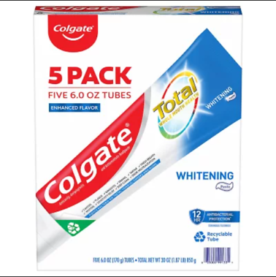 #ad Colgate Total Whitening Toothpaste Enhanced Mint Flavor 5 Pack 6 oz. Tubes $16.99
