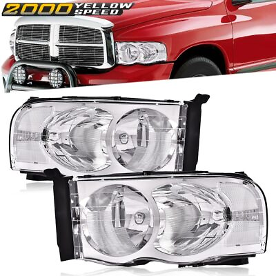 #ad Fit For 2002 2005 Dodge Ram 1500 03 05 Ram 2500 3500 Clear Chrome Headlights $59.88
