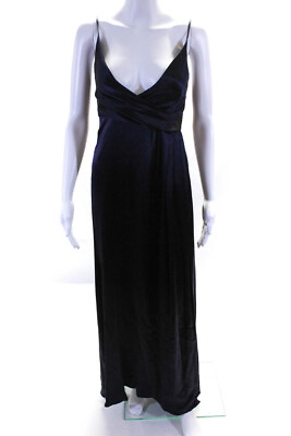 #ad Jill Jill Stuart Womens V Neck Spaghetti Strap Split Hem Gown Navy Blue Size 0 $40.81