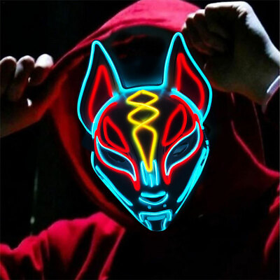 #ad Fox Mask Neon Led Light Cosplay Mask Halloween Party Rave Led Mask W0e1n Y5 $11.60