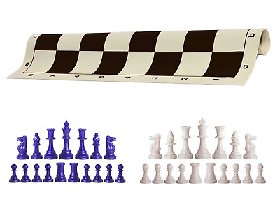#ad Royal amp; White Chess Pieces 20quot; Black Vinyl Board Single Weight Chess Set $22.95