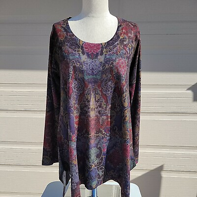 #ad Soft Surroundings Light Knit Tunic Sweater Women#x27;s XS Floral Long Sleeve Damask $23.75