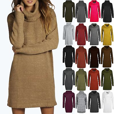 #ad New Ladies Womens Speckle Knitted Oversize Cowl Neck Baggy Jumper Top Mini Dress GBP 11.99