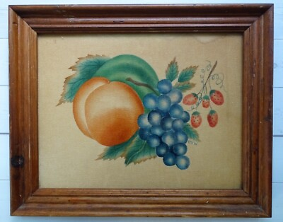#ad Vint Ruth S Warner Primitive Fruit Theorem Painting Stenciled Velveteen 10.5x8.5 $35.00