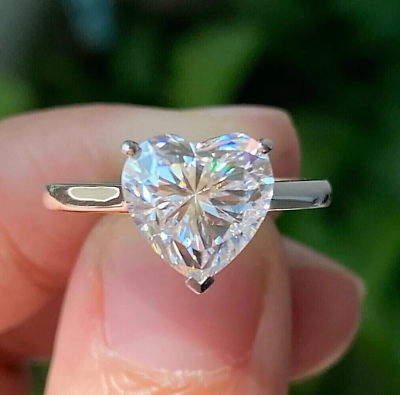 #ad 8mm Heart Cut 14K White Gold Plated D VVS1 Moissanite Women#x27;s Engagement Ring $80.09