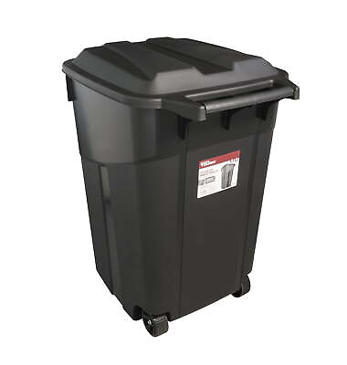 #ad 45 Gallon Wheeled Heavy Duty Plastic Garbage Can Attached Lid Black $27.56