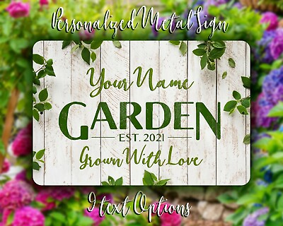 #ad Personalized Metal Garden Sign with Weathered Wood Look $24.99