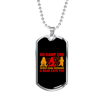 #ad Camper Necklace Go Camp Eng Necklace Stainless Steel or 18k Gold Dog Tag 24quot; Ch $49.95