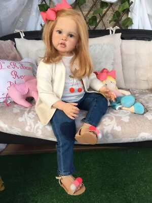 #ad 30quot; Toddler Doll Reborn Baby Girl Realistic Rooted Blonde Hair Handmade Toy Gift $199.87