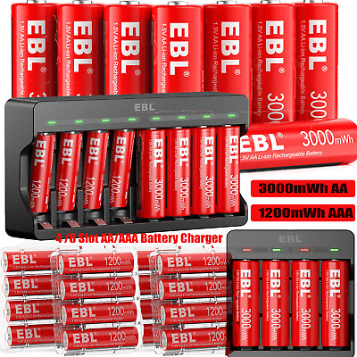 #ad EBL 1.5V AA AAA Rechargeable Lithium ion Battery Batteries Smart Charger Lot $52.99