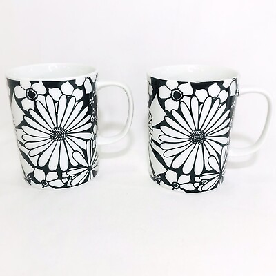#ad Pair Of Fitz amp; Floyd Mugs MCM Mod Floral Monochrome Style 1960#x27;s $37.80